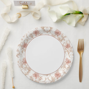 Assiettes En Carton Mariage Fleurs Roses Crème Blanches