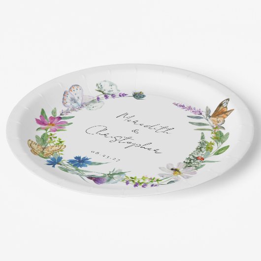 Assiettes En Carton Mariage Fleurs Sauvages Papillon (Angle)