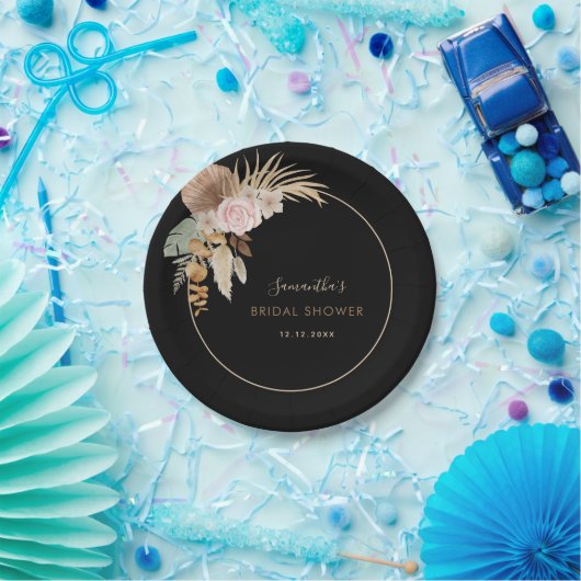 Assiettes En Carton Mariage Fleurs Séchées de Palmier Feuille d'Herbe (Fête)