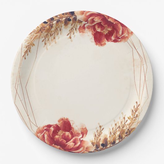 Assiettes En Carton Mariage Floral Aquarelle Automne Épice (Devant)