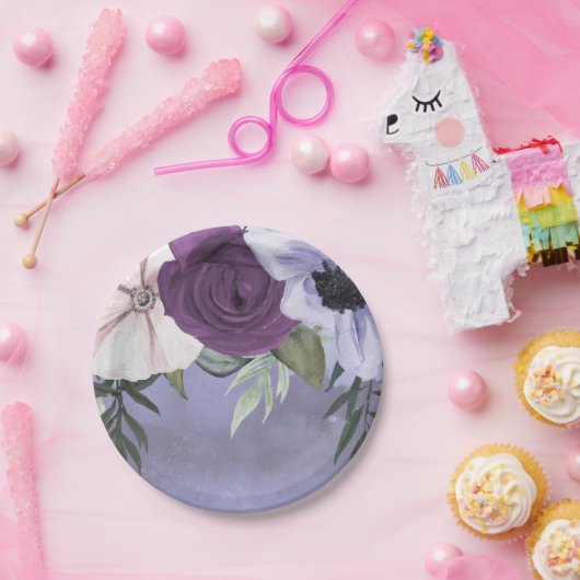 Assiettes En Carton Mariage Floral Aquarelle Lavande Violet Moderne (Fête)