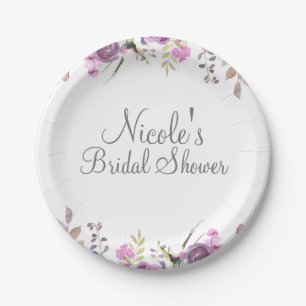 Assiettes En Carton Mariage floral aquarelle lilas lavande pourpre