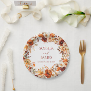 Assiettes En Carton Mariage Floral Automne Élégant Rustique
