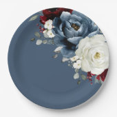 Assiettes En Carton Mariage floral blanc d'ivoire blanc bleu ardoise P (Devant)