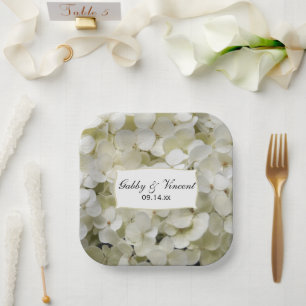 Assiettes En Carton Mariage floral blanc Hydrangea