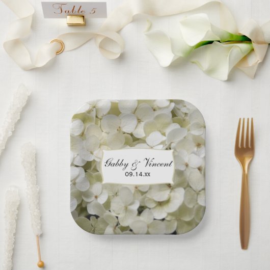 Assiettes En Carton Mariage floral blanc Hydrangea (Mariage)