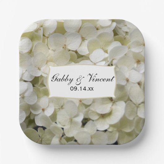 Assiettes En Carton Mariage floral blanc Hydrangea (Recto)