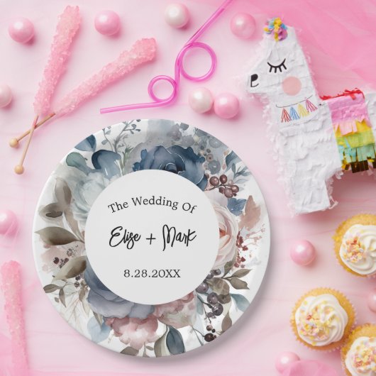 Assiettes En Carton Mariage floral bleu bleu bleu bleu rose (Fête)