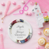 Assiettes En Carton Mariage floral bleu bleu bleu marine Bourgogne rou (Fête)