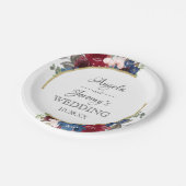 Assiettes En Carton Mariage floral bleu bleu bleu marine Bourgogne rou (Angle)