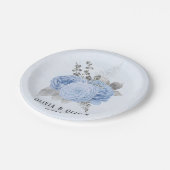 Assiettes En Carton Mariage floral bleu et argenté (Angle)