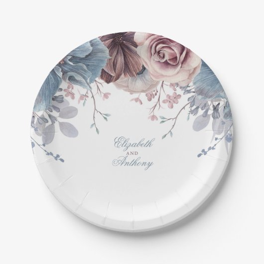 Assiettes En Carton Mariage floral bleu et mauve (Devant)