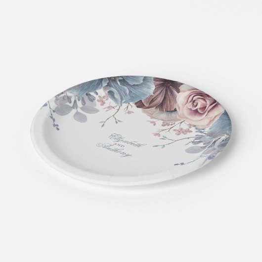 Assiettes En Carton Mariage floral bleu et mauve (Angle)