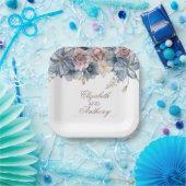 Assiettes En Carton Mariage floral bleu et mauve Dusty (Fête)