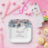 Assiettes En Carton Mariage floral bleu et mauve Dusty (Fête)