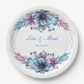 Assiettes En Carton Mariage Floral Bleu Et Violet (Devant)