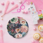 Assiettes En Carton Mariage floral bleu foncé et rose pâle (Fête)