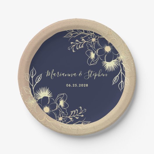 Assiettes En Carton Mariage floral bleu marine (Devant)