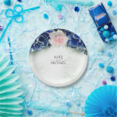 Assiettes En Carton Mariage floral bleu marine et rose pâle (Fête)