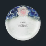 Assiettes En Carton Mariage floral bleu marine et rose pâle<br><div class="desc">Plaques de papier mariage floral bleu et rose</div>