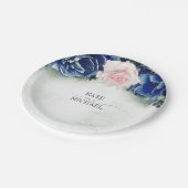 Assiettes En Carton Mariage floral bleu marine et rose pâle (Angle)