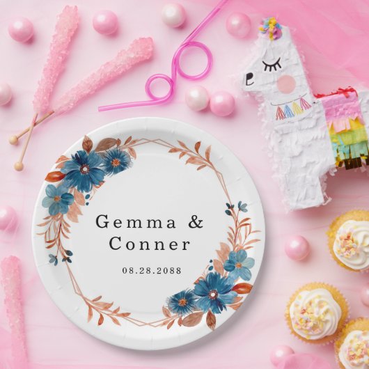 Assiettes En Carton Mariage floral bleu marine terracotta (Fête)