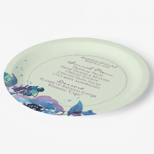 Assiettes En Carton Mariage floral bleu profond violet Moody Twilight (Angle)