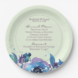 Assiettes En Carton Mariage floral bleu profond violet Moody Twilight