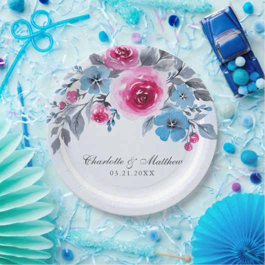 Assiettes En Carton Mariage floral bleu romantique (Fête)