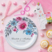 Assiettes En Carton Mariage floral bleu romantique (Fête)