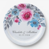 Assiettes En Carton Mariage floral bleu romantique (Devant)