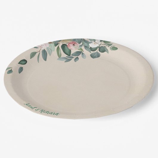 Assiettes En Carton Mariage floral Blush Sage (Angle)