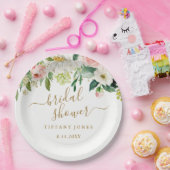 Assiettes En Carton Mariage Floral Bouquet Rose et Or Confettis (Fête)