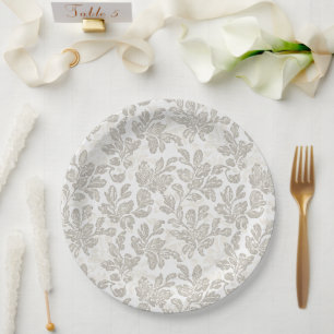 Assiettes En Carton Mariage Floral Crème Blanche Chic