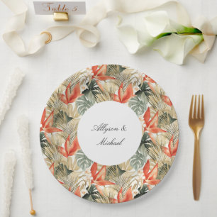 Assiettes En Carton Mariage floral d'anthurium orange tropical
