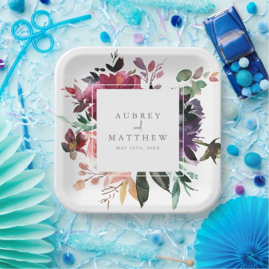 Assiettes En Carton Mariage floral de Bourgogne moderne (Fête)