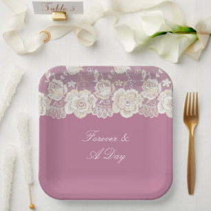 Assiettes En Carton Mariage floral de dentelle rose romantique