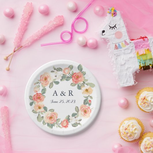 Assiettes En Carton Mariage floral de pêche parfaite (Fête)