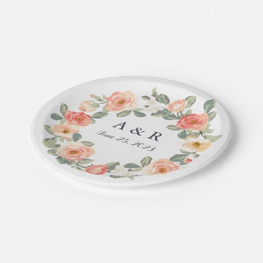 Assiettes En Carton Mariage floral de pêche parfaite (Angle)