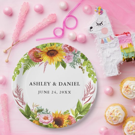 Assiettes En Carton Mariage floral de Sunflower Boho (Fête)
