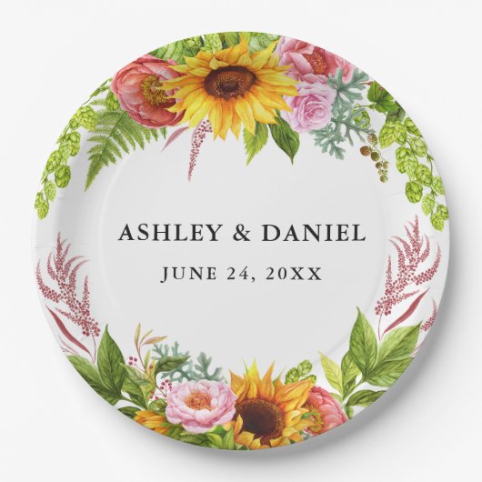 Assiettes En Carton Mariage floral de Sunflower Boho (Devant)