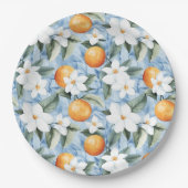 Assiettes En Carton Mariage Floral d'été aux Oranges Siciliennes Blanc (Devant)
