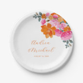 Assiettes En Carton Mariage floral d'été rose et orange vif (Devant)