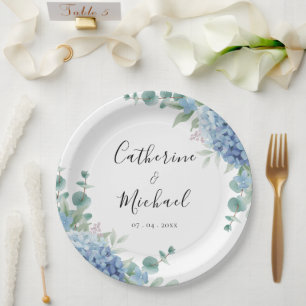 Assiettes En Carton Mariage Floral d'Hortensia Bleu