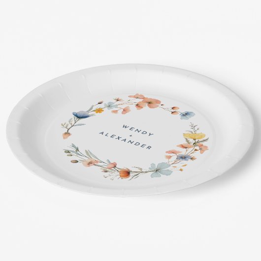 Assiettes En Carton Mariage floral élégant (Angle)