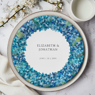 Assiettes En Carton Mariage Floral Élégant Moderne aux Hortensias Bleu