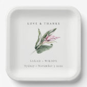 Assiettes En Carton Mariage floral feuillu rose tropical chic (Recto)