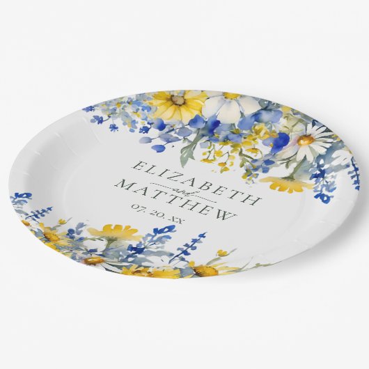 Assiettes En Carton Mariage floral Fleur sauvage bleu romantique (Angle)