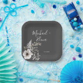 Assiettes En Carton Mariage floral gris foncé et blanc (Fête)