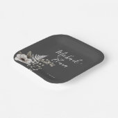 Assiettes En Carton Mariage floral gris foncé et blanc (Angulaire)